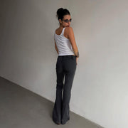 Low Waist Metal Buckle Flare Pants GPKJ MR49498
