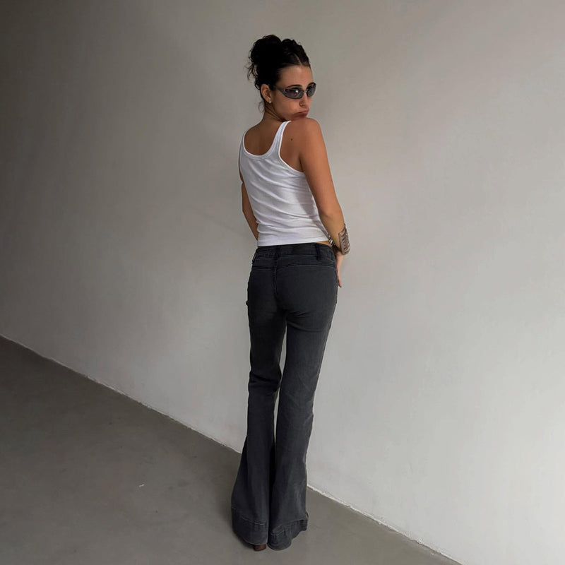 Low Waist Metal Buckle Flare Pants GPKJ MR49498