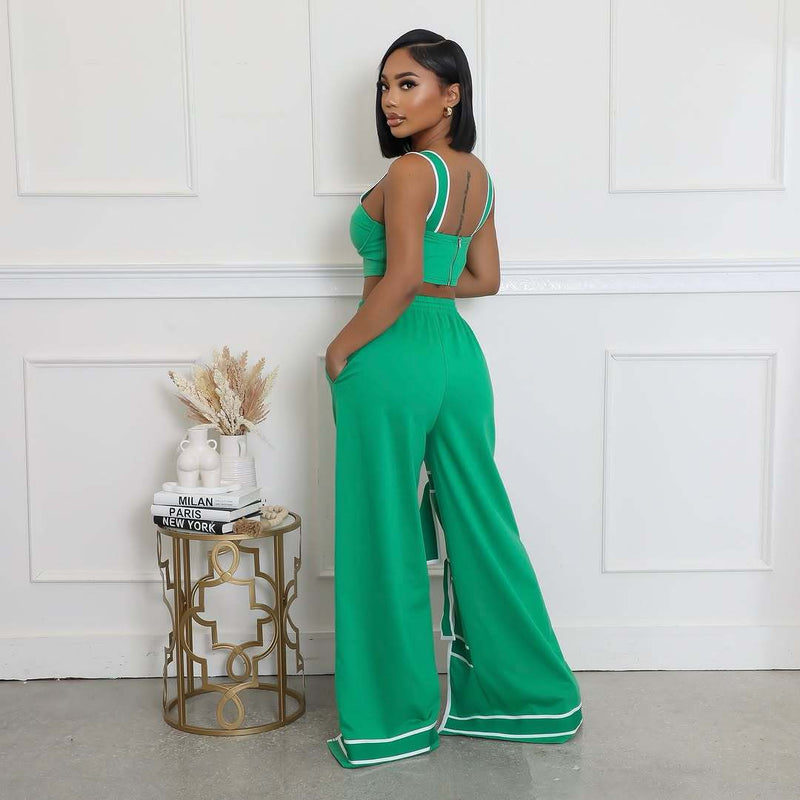 Solid Color Patchwork Tie Up Straight Pants ORY 5269