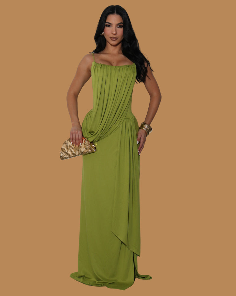 Solid Color Ruched Spaghetti Straps Maxi Dress GTYZ 7619