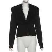 Furzzy Neck Patchwork Solid Color Coat XEF K25C85246