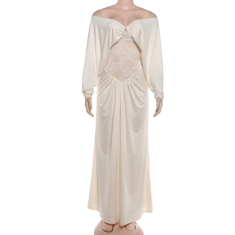 Lace Patchwork Long Sleeve Maxi Dress DLSF K6D14452A