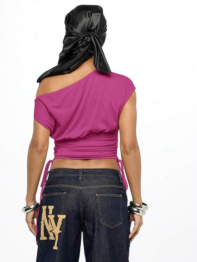 Slash Shoulder Letter Print T Shirts GFCF 1520