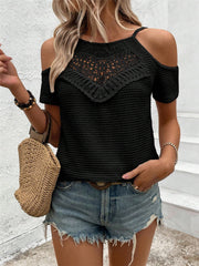 Off Shoulder Patchwork Knits T Shirt GZYF 1183