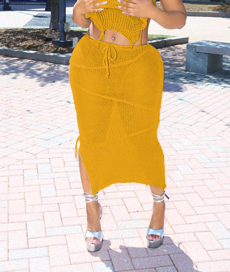 Sexy Tassel Solid Knits Skirt QXTF 8173