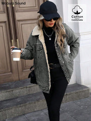 Loose Long Sleeve Fleece Denim Jacket GYXN 20780