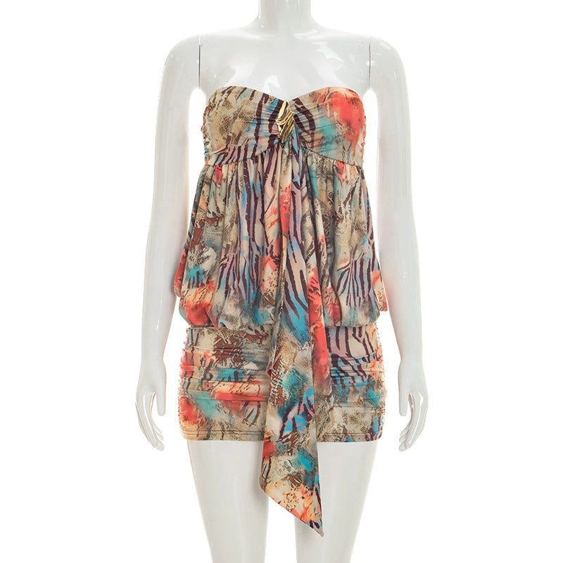 Print Off Shoulder Mini Dress GSZM D26DS100