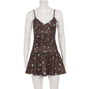 Floral Polka Dot V Neck Mini Dress GPKJ MR49792