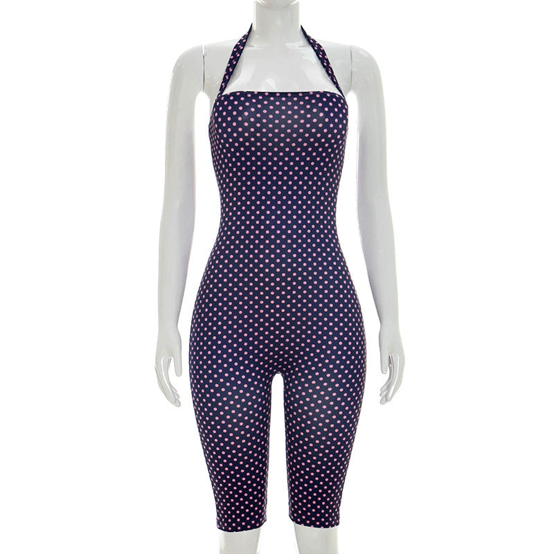 Polka Dots Print Halterneck Seventh Jumpsuit MXBF J26JP132