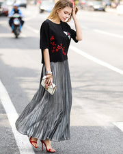 High Waist Pleated Long Skirt GXRF Y30