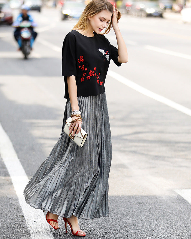 High Waist Pleated Long Skirt GXRF Y30
