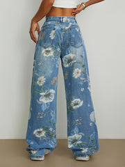 Fashion Print Denim Wide Leg Jeans GYXN 15875
