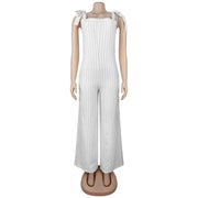 Solid Color Stripe Sling Loose Jumpsuit BY 7698