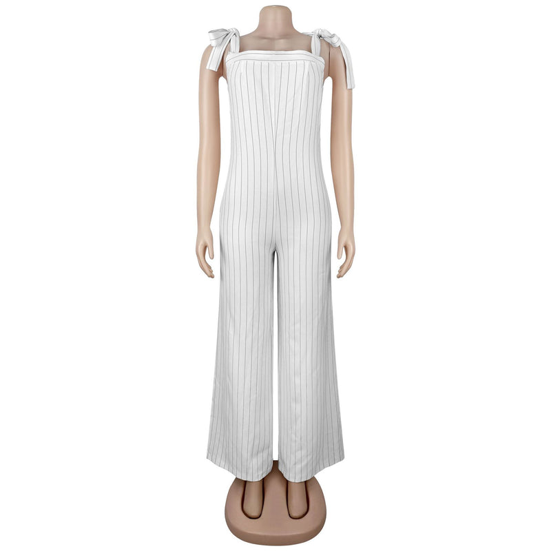 Solid Color Stripe Sling Loose Jumpsuit BY 7698