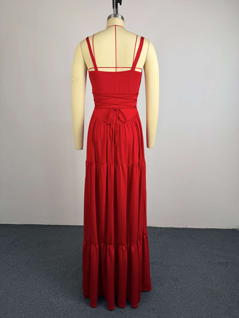 Solid Color Pleated Sling Maxi Dress GCNE 75478