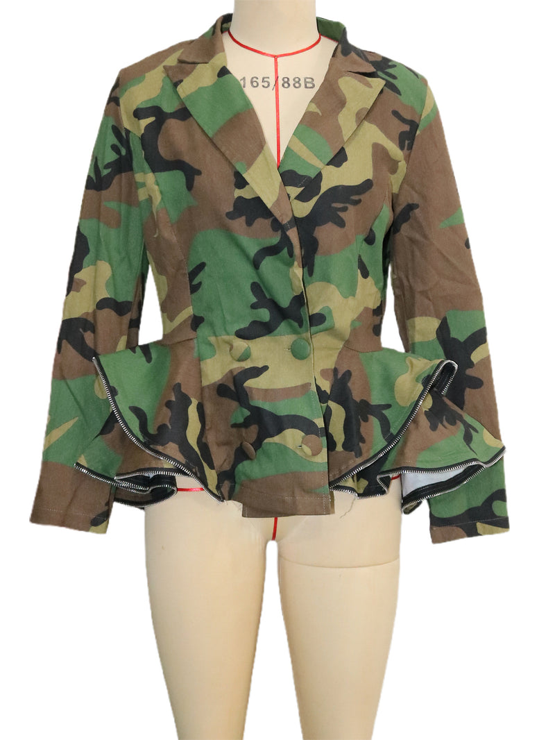 Camouflage Print Long Sleeve Coats SH 391416
