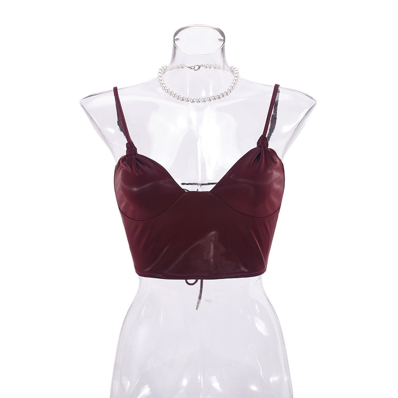 Irregular Back Tie PU Wrap Camisole Vest GNZD 51424THD