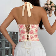 Print Backless Underwire Fishbone Halterneck Tank Tops GOMN 70138