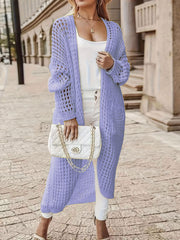 Plus Size Solid Long Hollow Out Sweater Cardigan Jacket FSXF 633