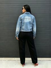 Embroidered Hollow Out Washed Denim Coats GYLN 0920