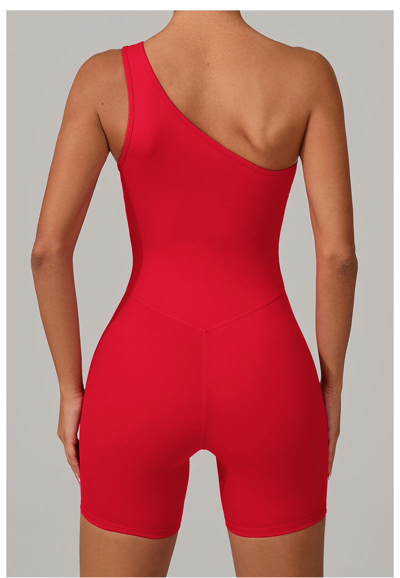 Solid Color Single Shoulder Fitness Romper GQSA 1312