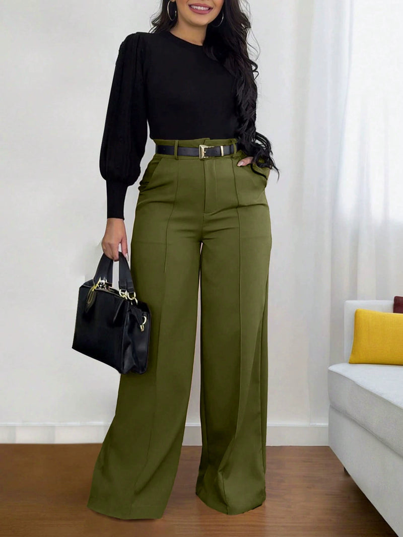 Loose Solid Color Straight Suit Pants SH 391409