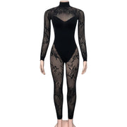 Lace Patchwork Sexy Hollow Out Jumpsuit GQNF F00231QL