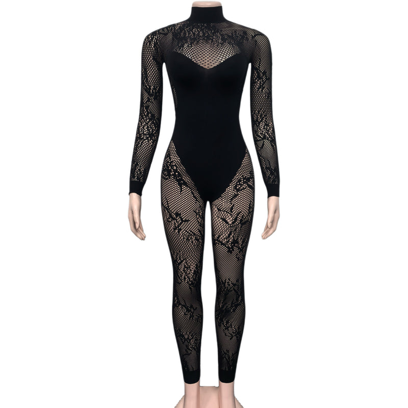Lace Patchwork Sexy Hollow Out Jumpsuit GQNF F00231QL