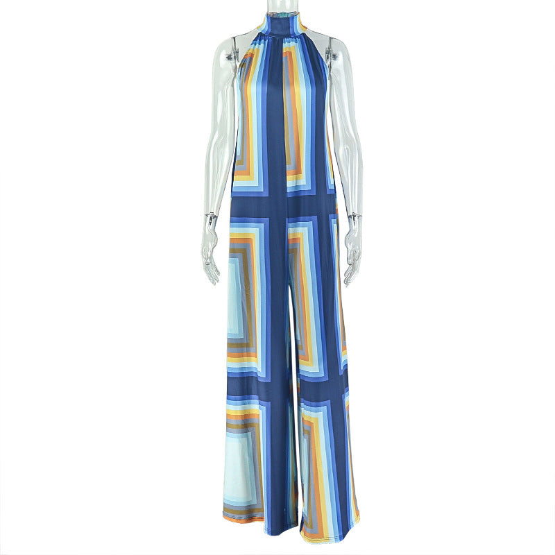 Print Sleeveless Backless Loose Jumpsuit GJYO JP006372