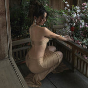 Chain Halterneck Split Maxi Dress DLSF K6D10597A