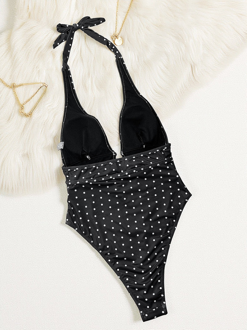 Polka Dot Print Backless One Piece Swimsuit CSYZ G562RX
