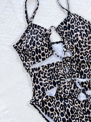 Leopard Print Cut out Drawstring One Piece Swimsuit CSYZ C88W