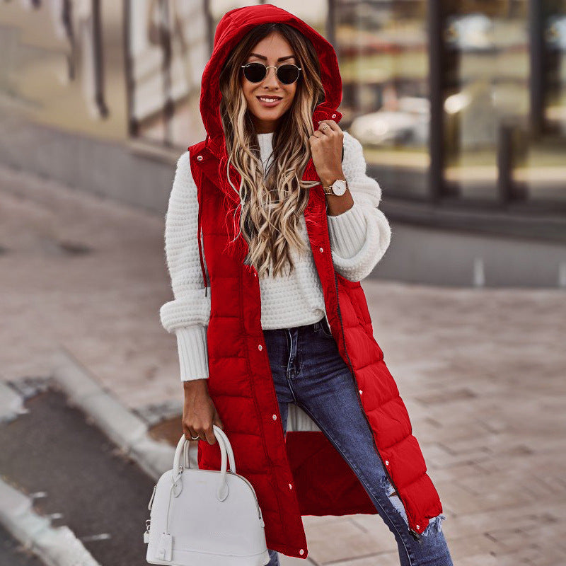 Plus Size Solid Hooded Single Breasted Cotton