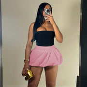 Solid Color Bubble Mini Skirt DLSF K24J46609