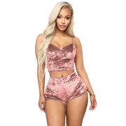 Lace Up Velvet Lace Two Piece Shorts Nightclub Set SH 3431