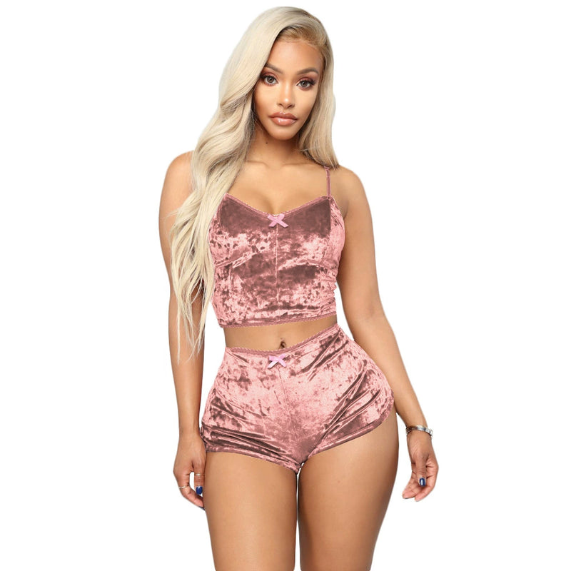 Lace Up Velvet Lace Two Piece Shorts Nightclub Set SH 3431