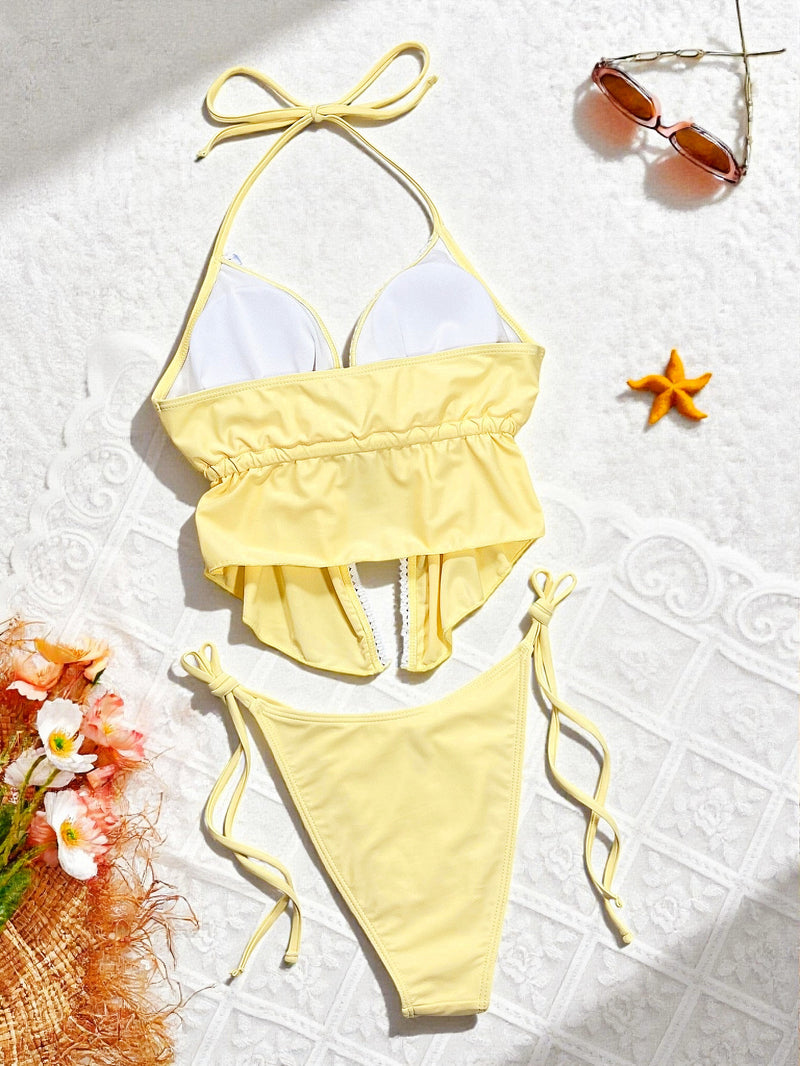 Lace Patchwork Halterneck Two Piece Swimsuit CSYZ G631KY