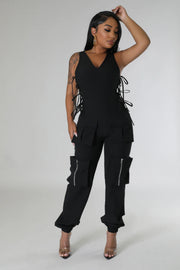 Plus Size Sleeveless V Neck Bandage Jumpsuit GHXF HX0417