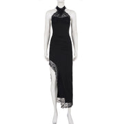 Lace Patchwork Halterneck Split Maxi Dress GPKJ MR47722