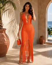 Halterneck Beaded Knits Beach Maxi Dress ZSD 0359