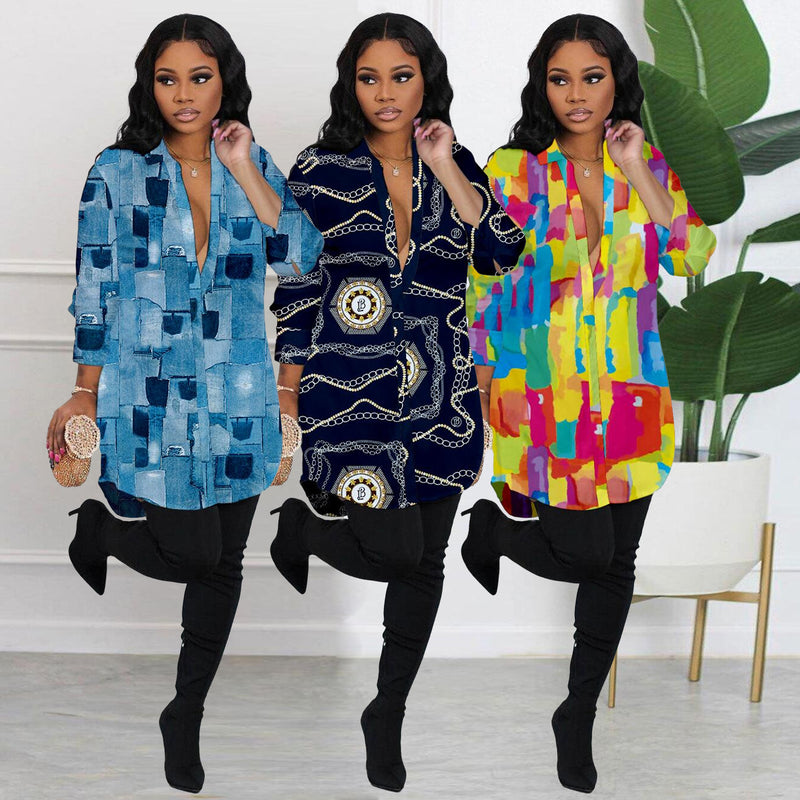 Plus Size Casual Print Buttons Cardigan Top NY 10375