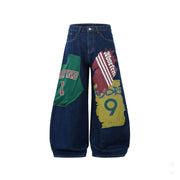 Plus Size Patchwork Graffiti And Print Loose Jeans GYLN 0824