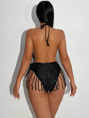 Deep V Neck Tassel Halter One Piece Swimsuit DYSC DY23A1025YYB103013