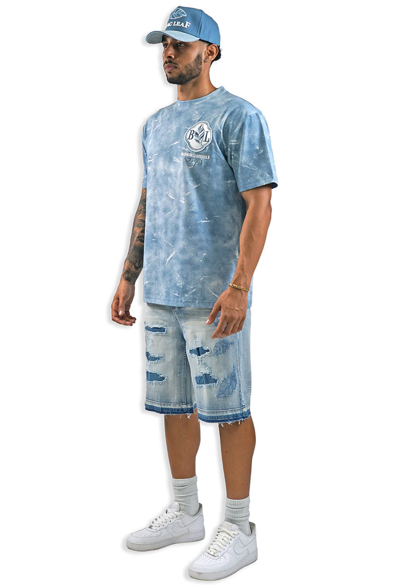 Honor Thyself Blue Shirt Denim Shorts and Trucker Hat Bundle