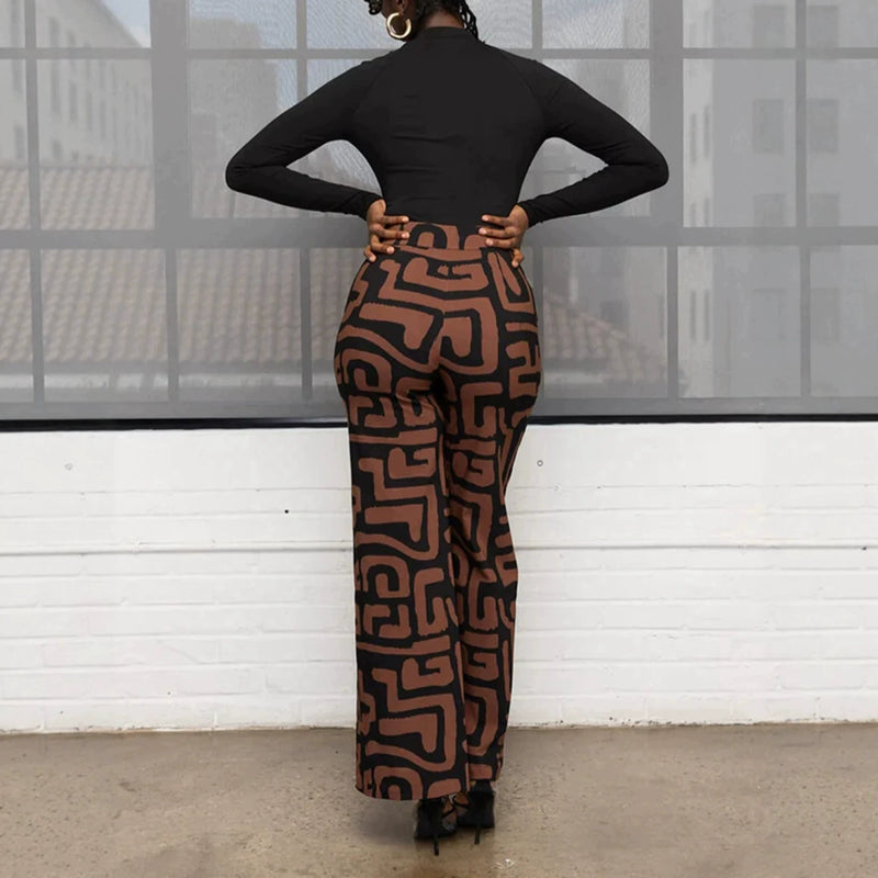 Plus Size Print Casual Straight Pants QMZF 2168