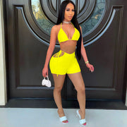 Sexy Solid Bra Top And Shorts Two Piece Sets FOSF 8082