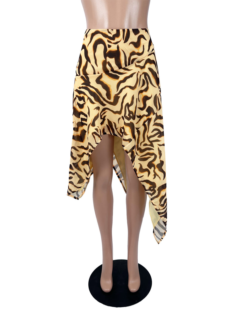Leopard Print Irregular Skirt With Lined SHD 8111
