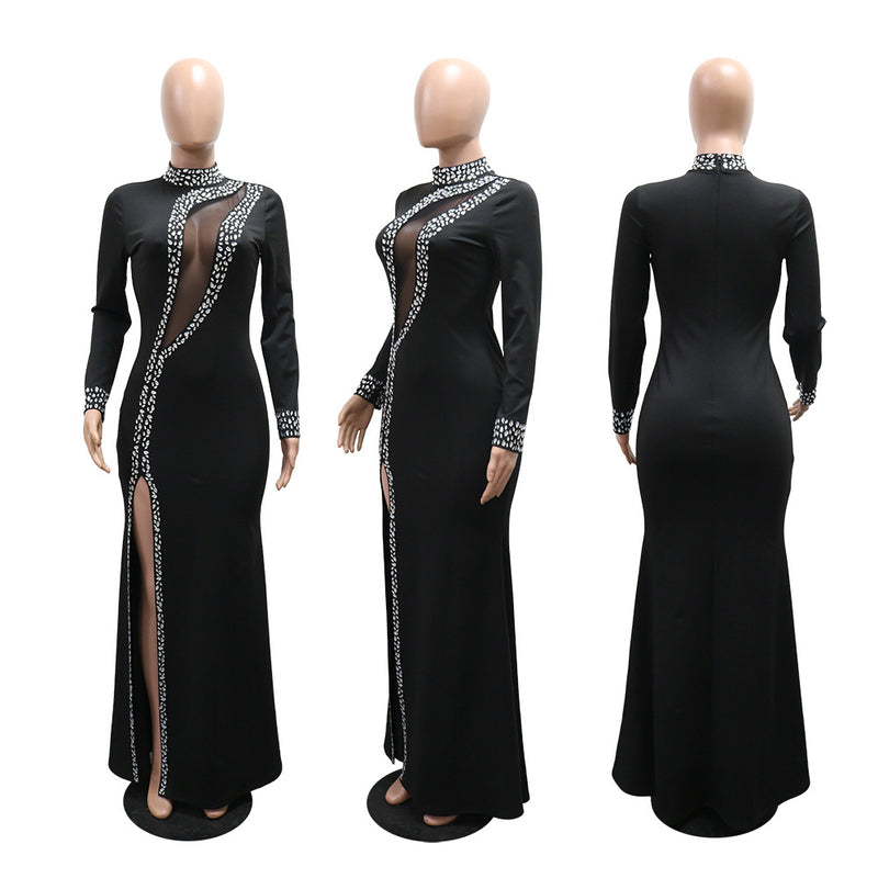 Hot Drill Long Sleeve Split Maxi Dress CYA 902278