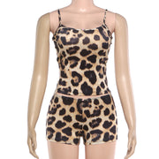 Leopard Print Sling Top Two Piece Shorts Set GZJQ K25S90878