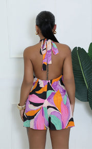 Sexy Print Halter Tie Up Backless Romper XHXF 8697